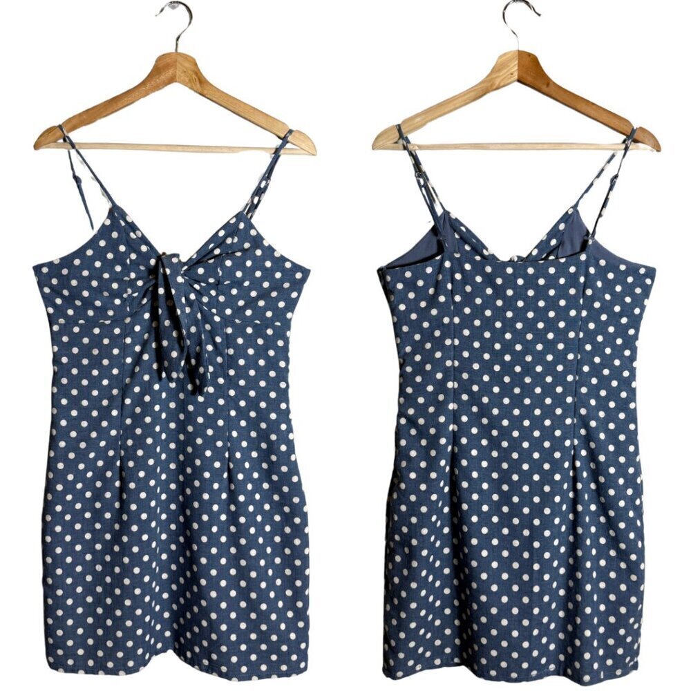 Paper Crane Polka Dot Bodycon Mini Dress Women's Medium Blue White Pin-Up Retro